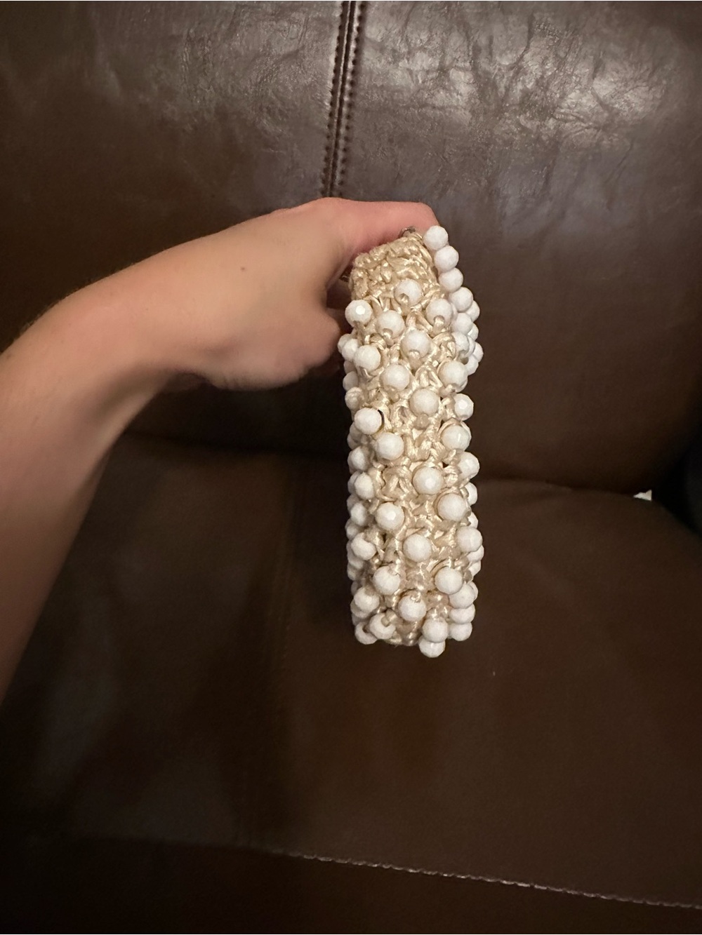 Vintage Cream Woven Beaded Raffia Wristlet Clutch - Picture 6 of 11